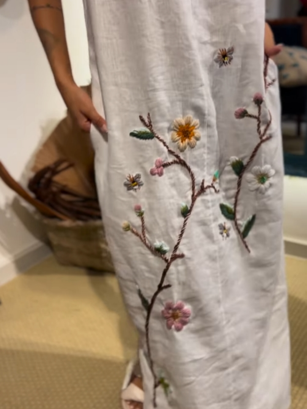 Cotton and linen embroidered shift dress