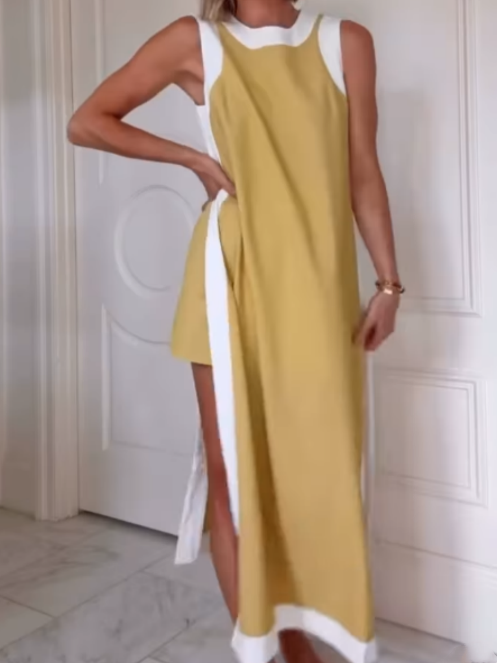 Colorblock Slit Maxi Dress and Shorts Set