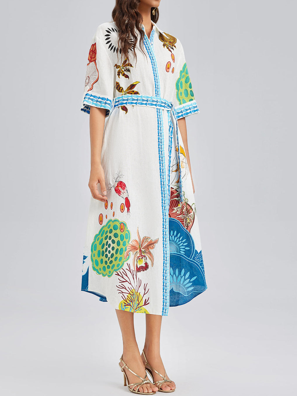 Breathable Natural Linen Printed Dress