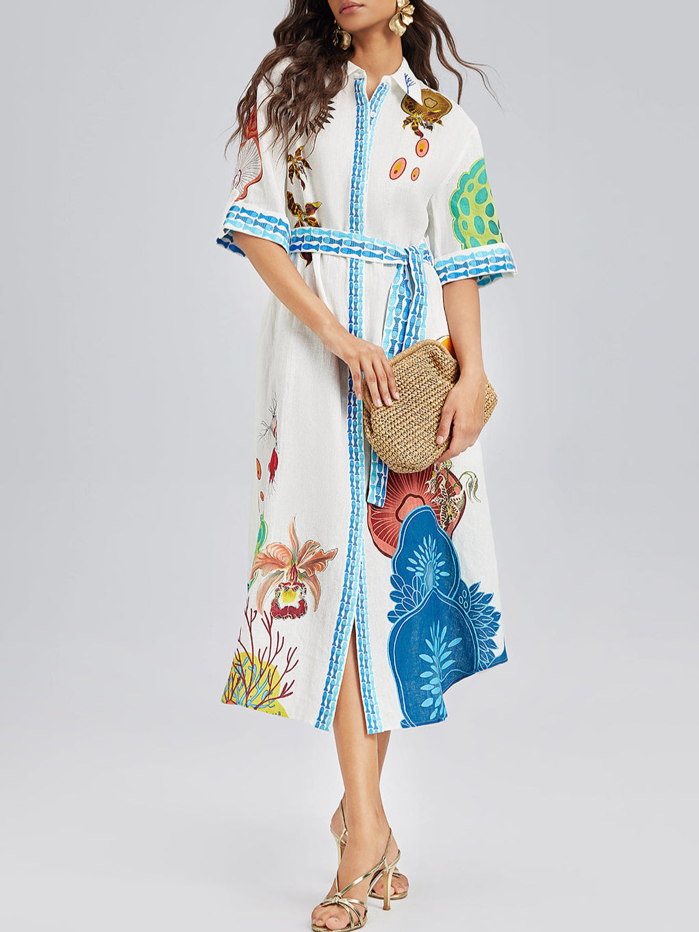 Breathable Natural Linen Printed Dress