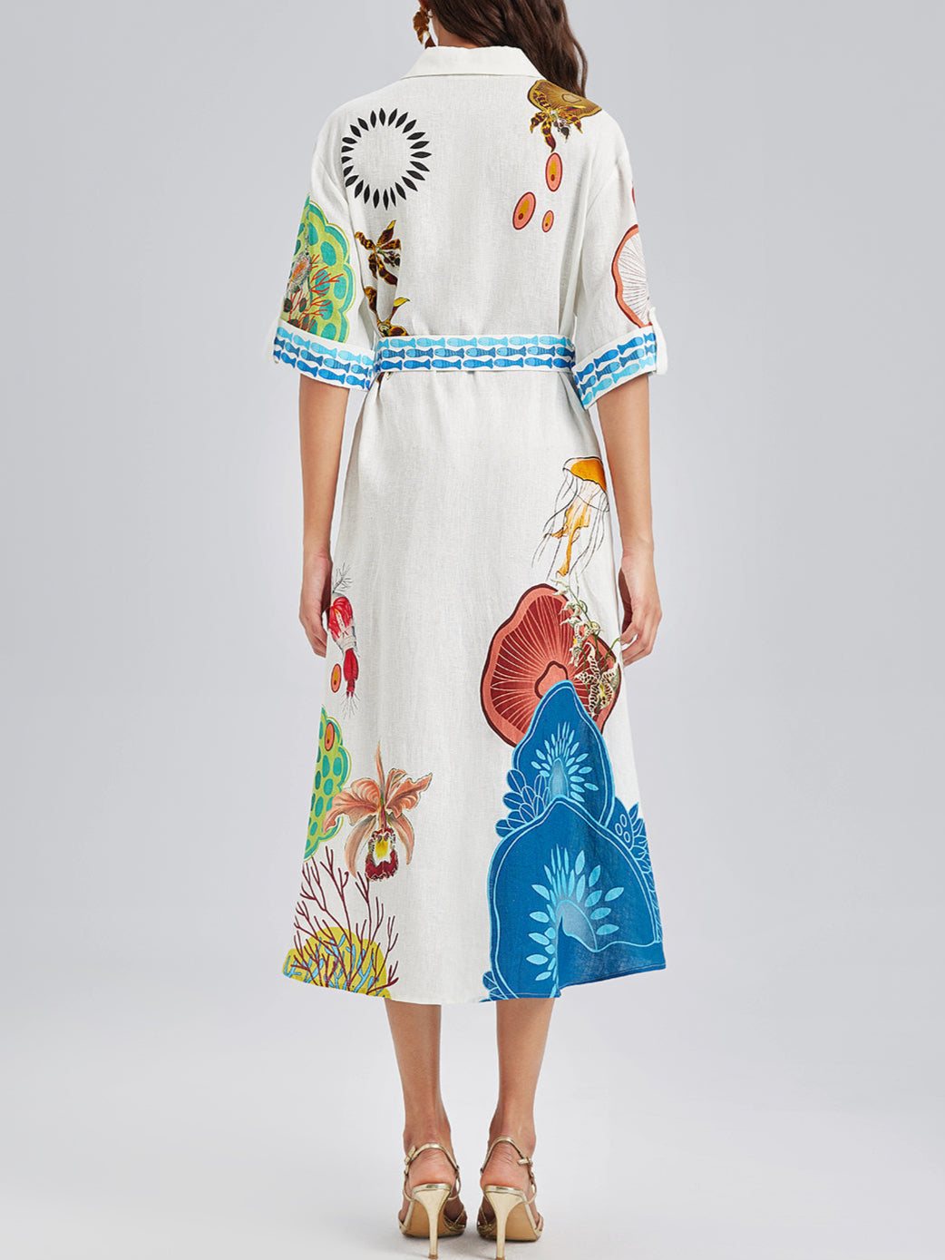 Breathable Natural Linen Printed Dress