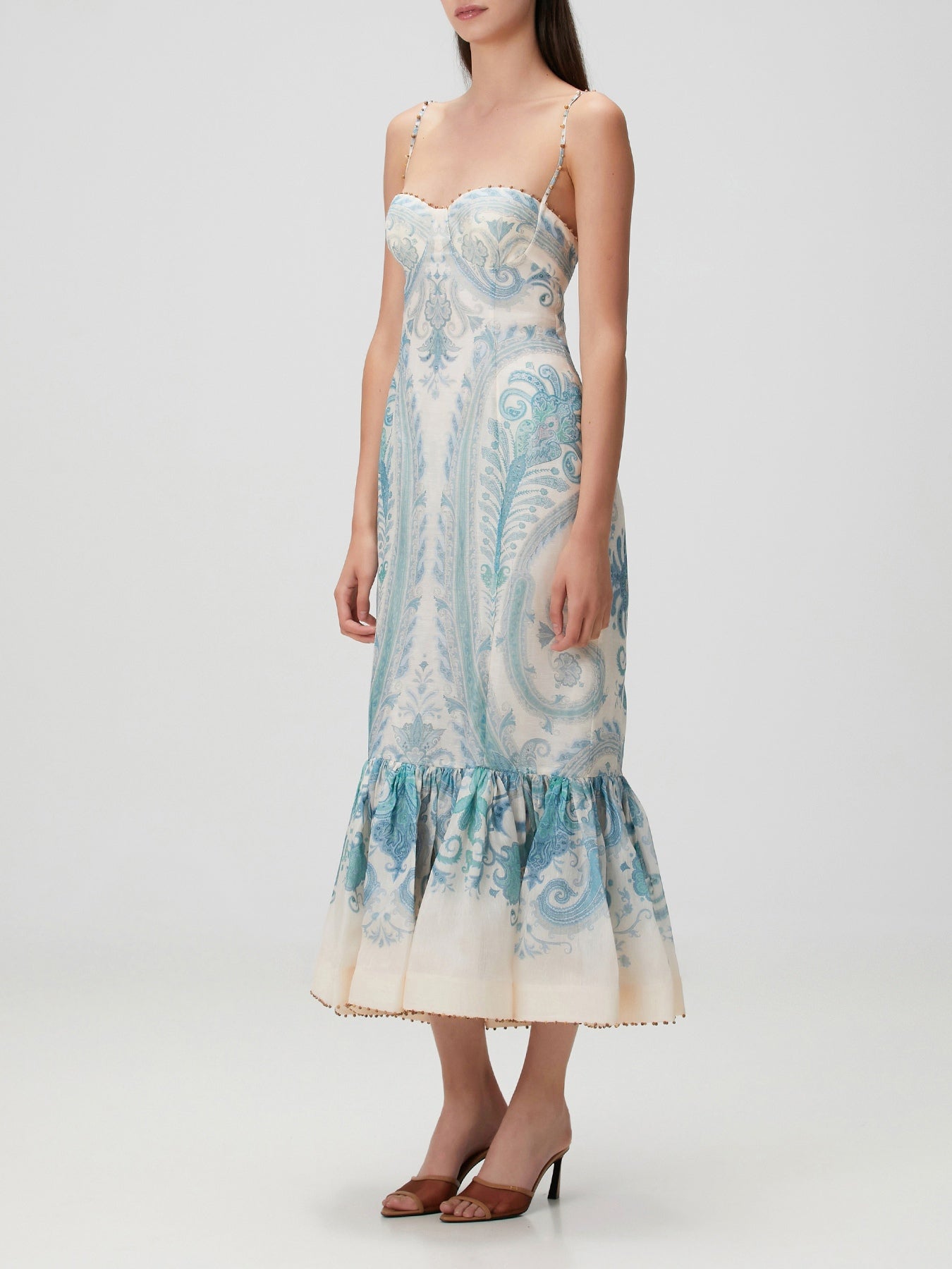 Blue White Midi Linen Cocktail Dress