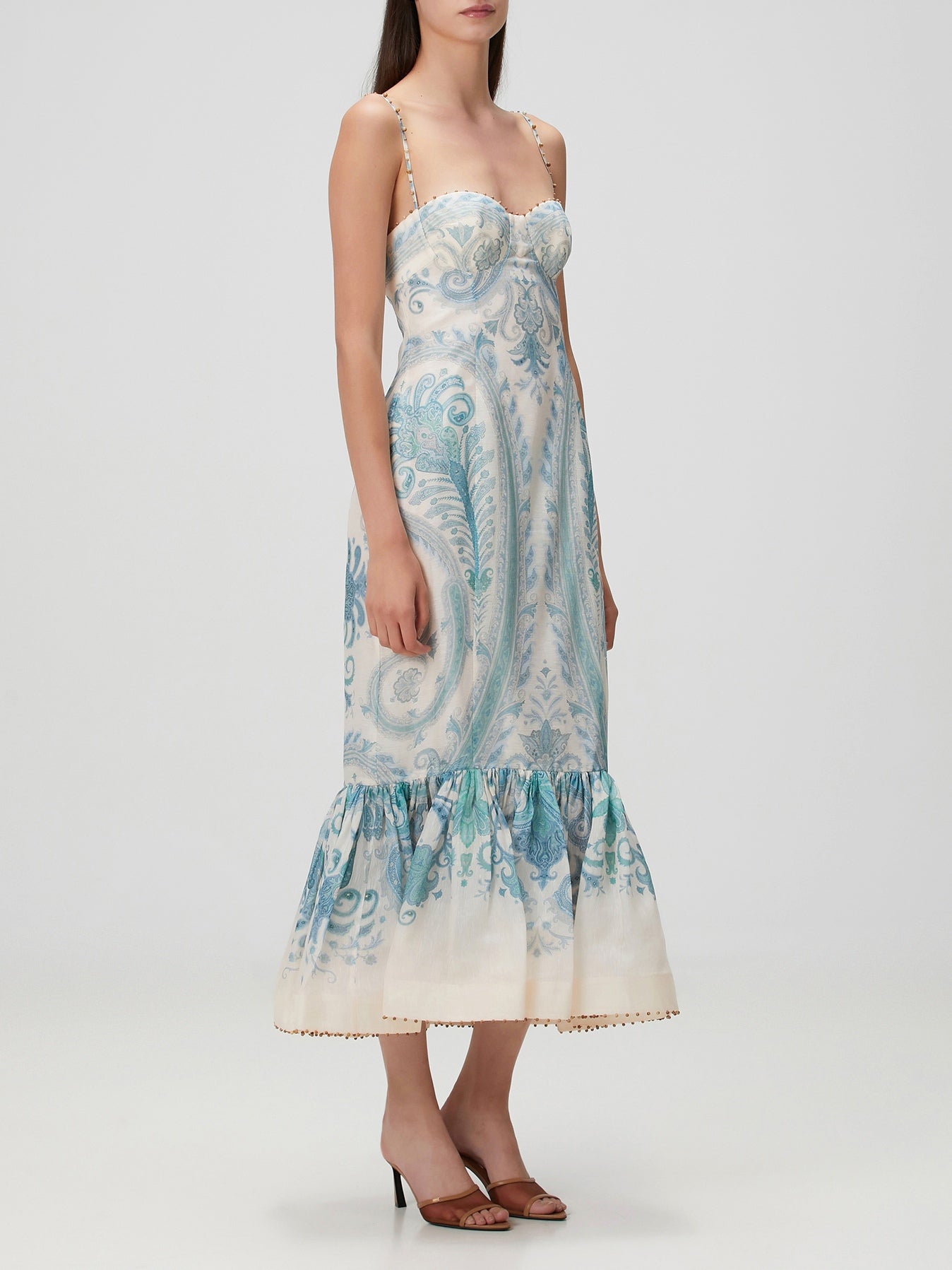 Blue White Midi Linen Cocktail Dress