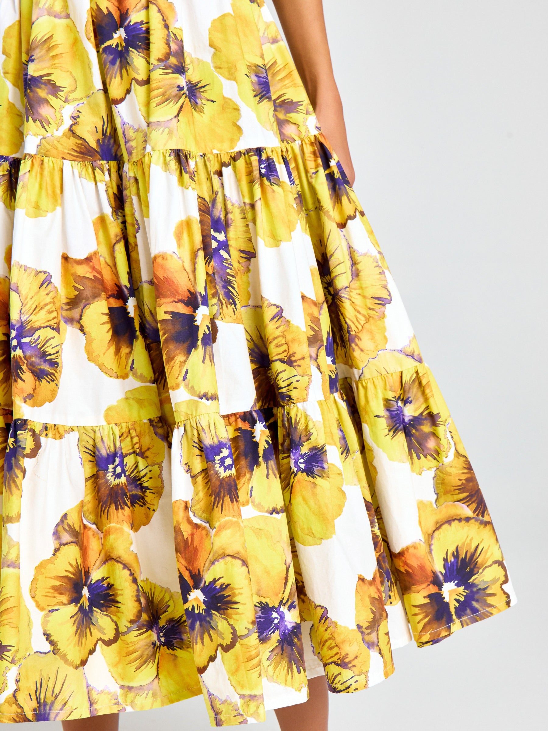 Yellow Pansy Print Square Neck Slip Midi Dress