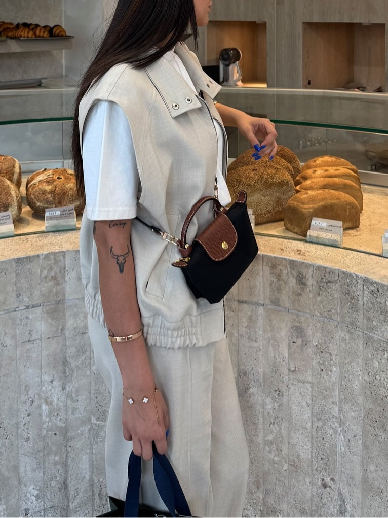 Beige Vest and Cropped Trousers Set