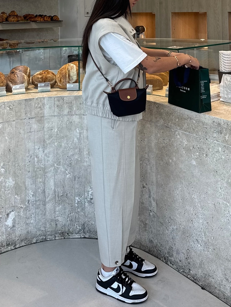 Beige Vest and Cropped Trousers Set