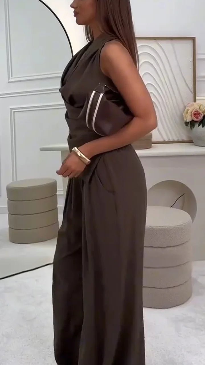 V-neck Hanging Neck Top+pants Casual Suit