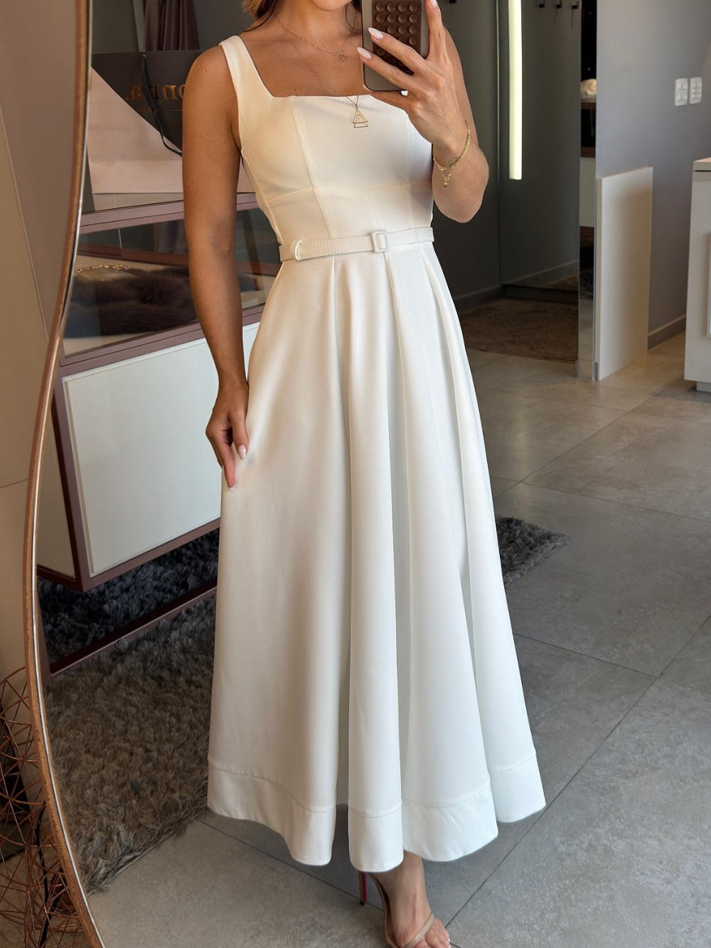 Vestido Midi Cinto Pri Branco