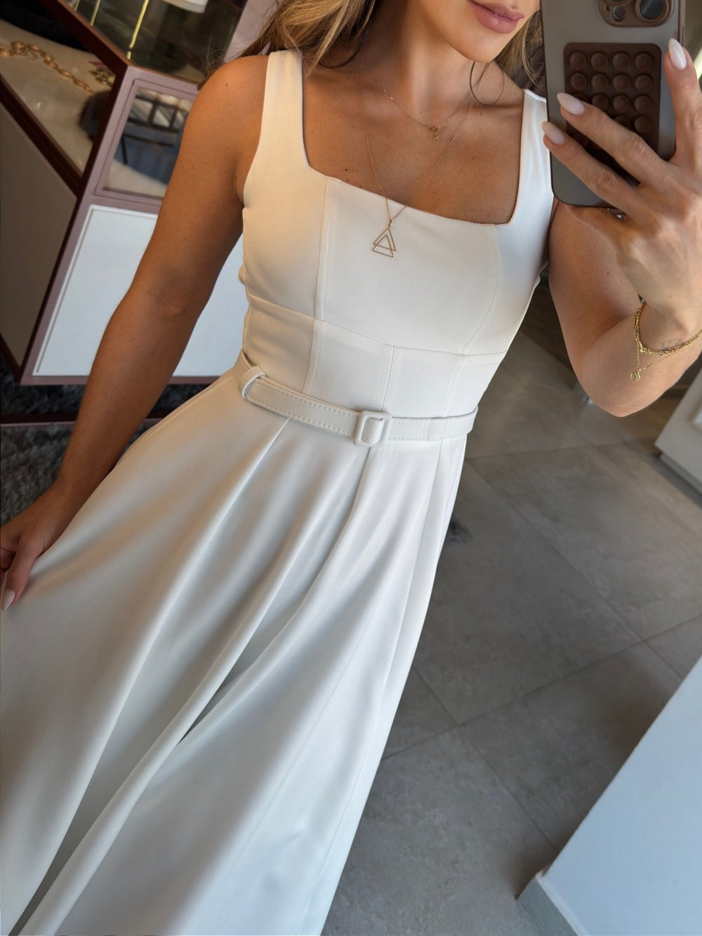 Vestido Midi Cinto Pri Branco