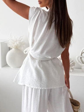 White Sleeveless Suit Wide-leg Pants Two-piece Suit