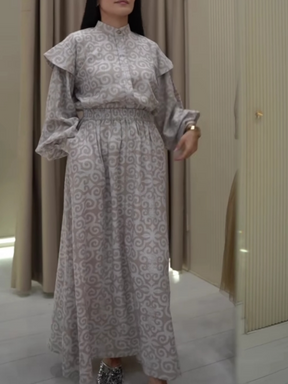 Auspicious Cloud Print Double-Layer Sleeve Skirt Set