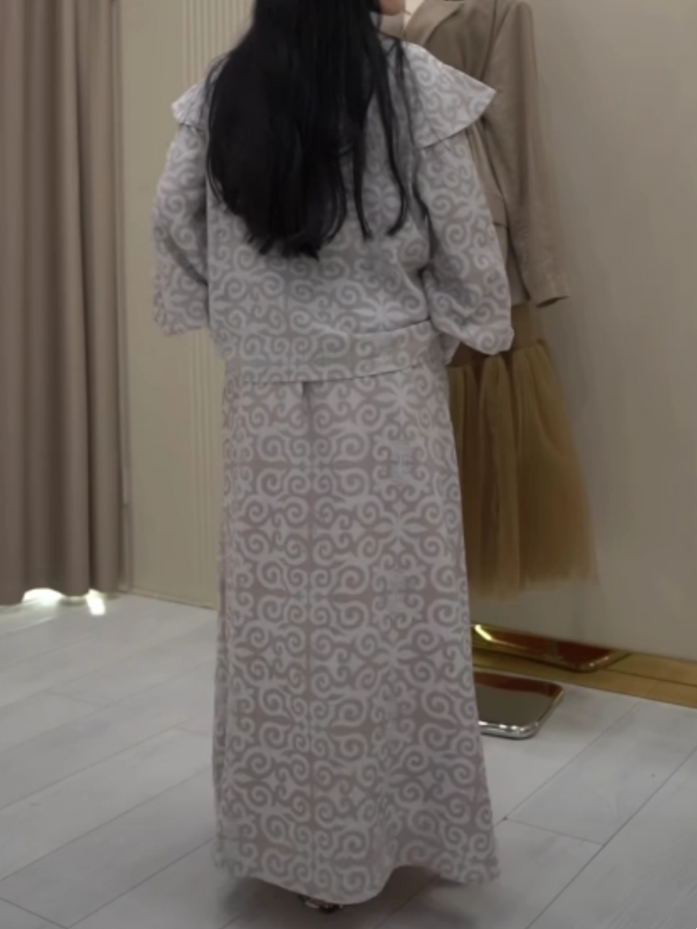 Auspicious Cloud Print Double-Layer Sleeve Skirt Set