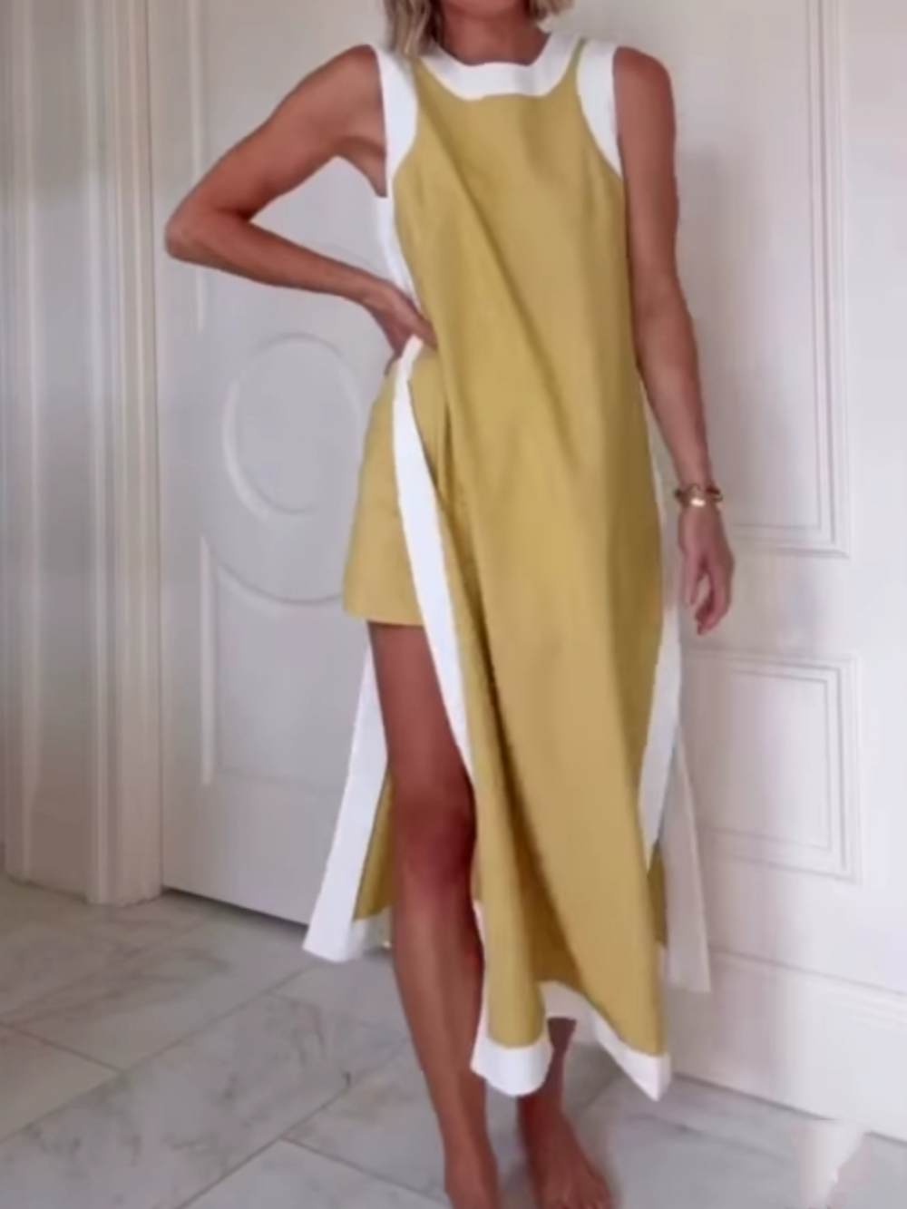 Colorblock Slit Maxi Dress and Shorts Set