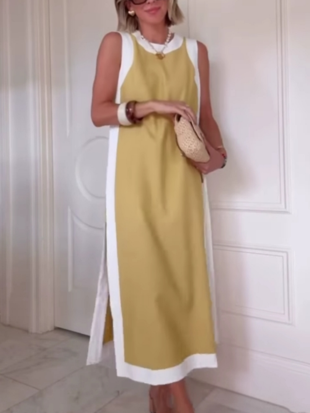 Colorblock Slit Maxi Dress and Shorts Set