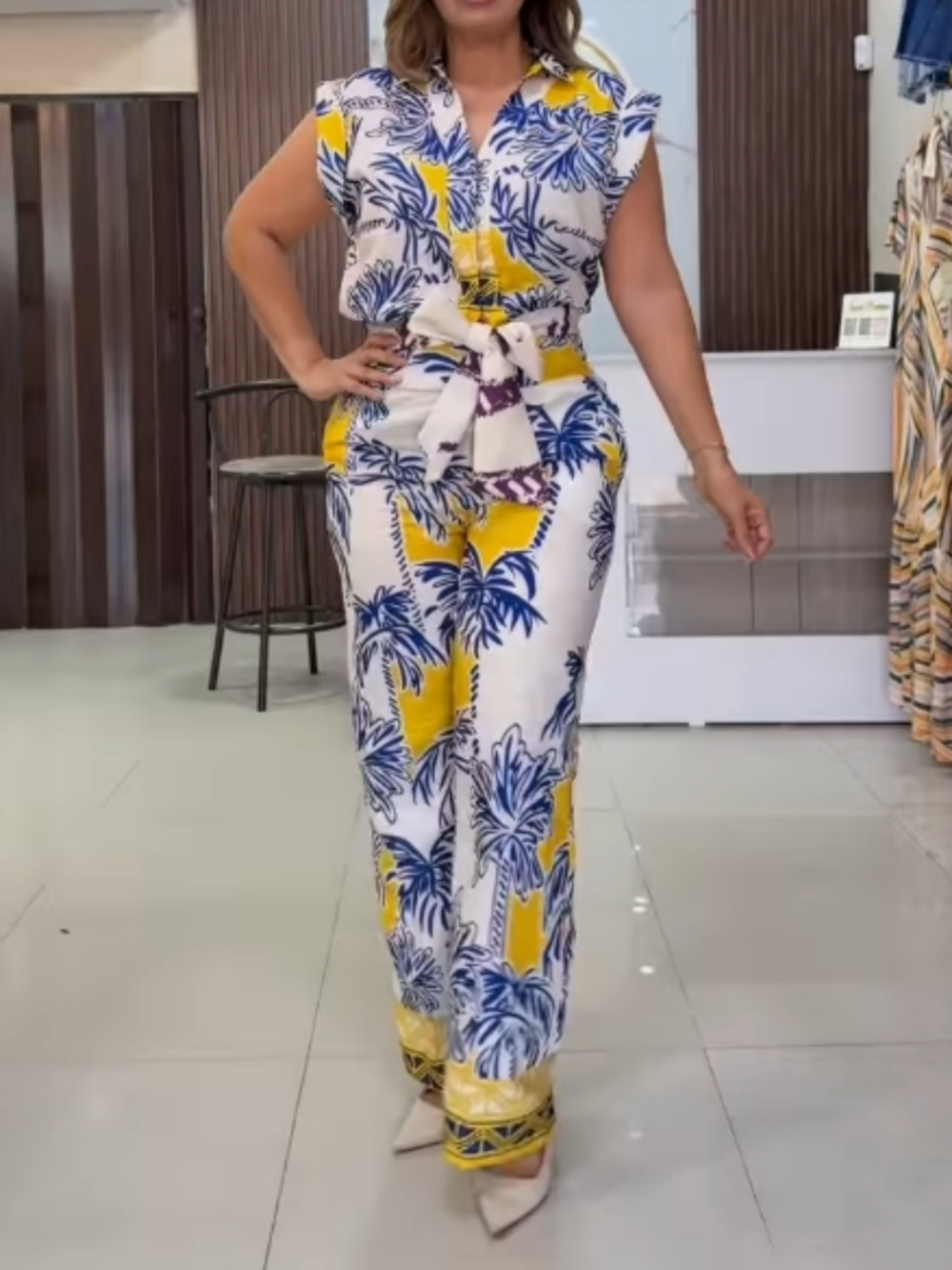 Vacation Palm Tree Print Shirt and Pants Set