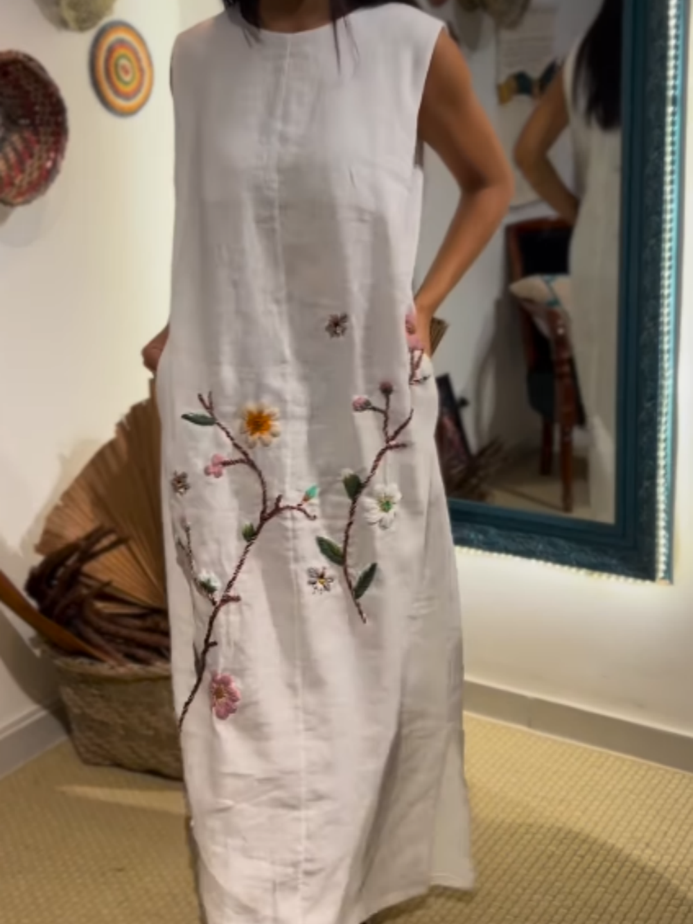 Cotton and linen embroidered shift dress