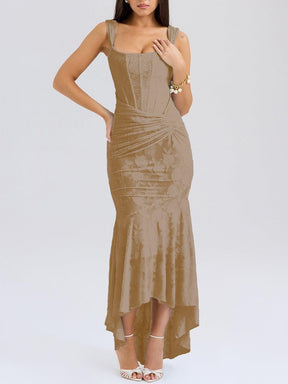 Brown Pink bell floral maxi dress