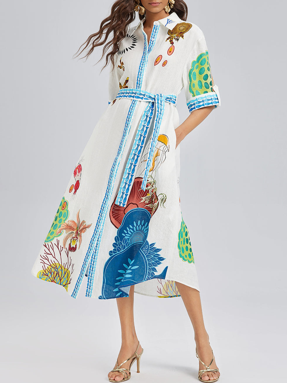 Breathable Natural Linen Printed Dress