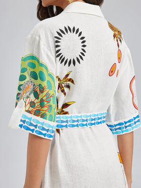 Breathable Natural Linen Printed Dress