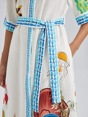 Breathable Natural Linen Printed Dress