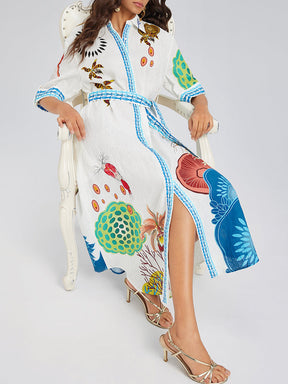 Breathable Natural Linen Printed Dress