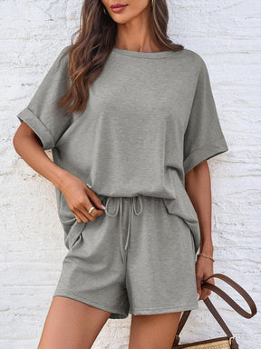 Bat short-sleeved T-shirt with drawstring shorts set