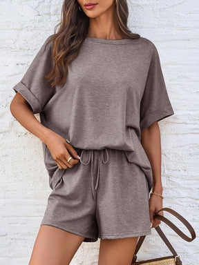 Bat short-sleeved T-shirt with drawstring shorts set