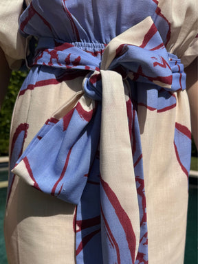 Botanical Print Off-The-Shoulder Tie-Waist Maxi Dress