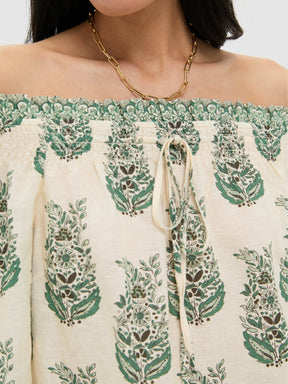 Botanical Print Off-the-shoulder Top and Shorts Set