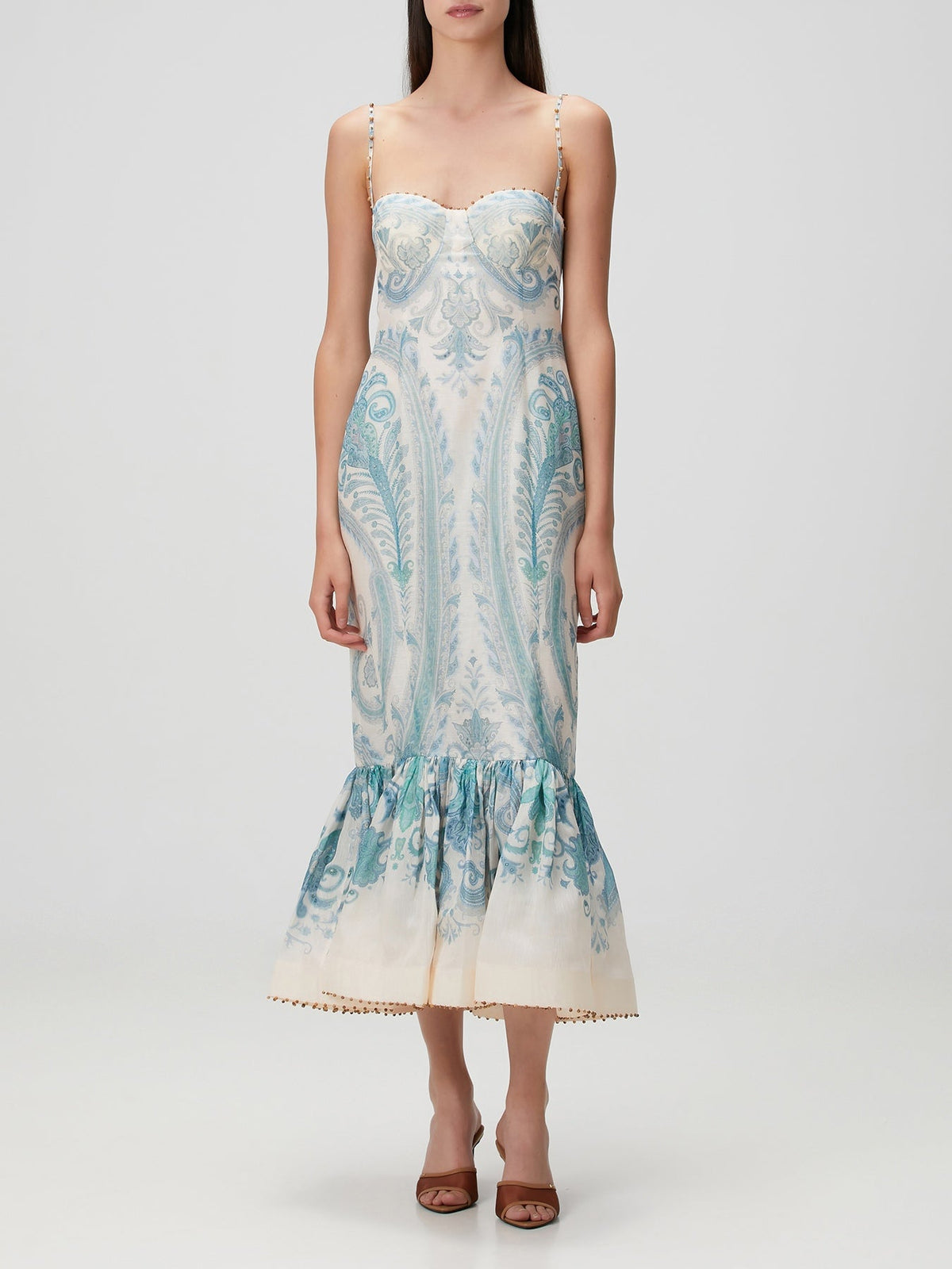 Blue White Midi Linen Cocktail Dress