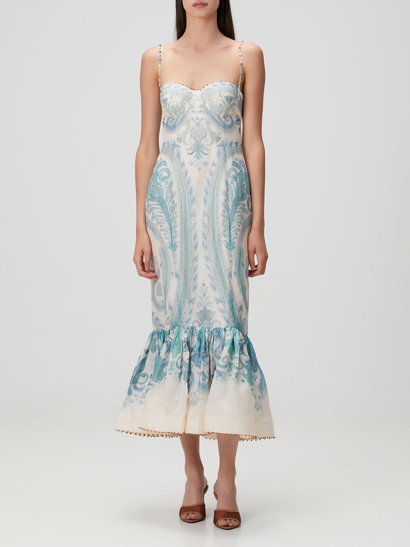 Blue White Midi Linen Cocktail Dress