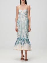 Blue White Midi Linen Cocktail Dress
