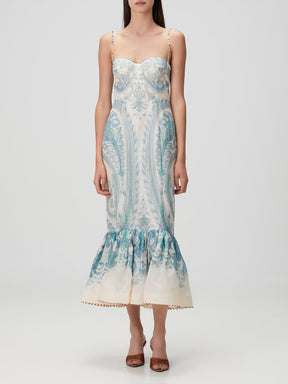 Blue White Midi Linen Cocktail Dress
