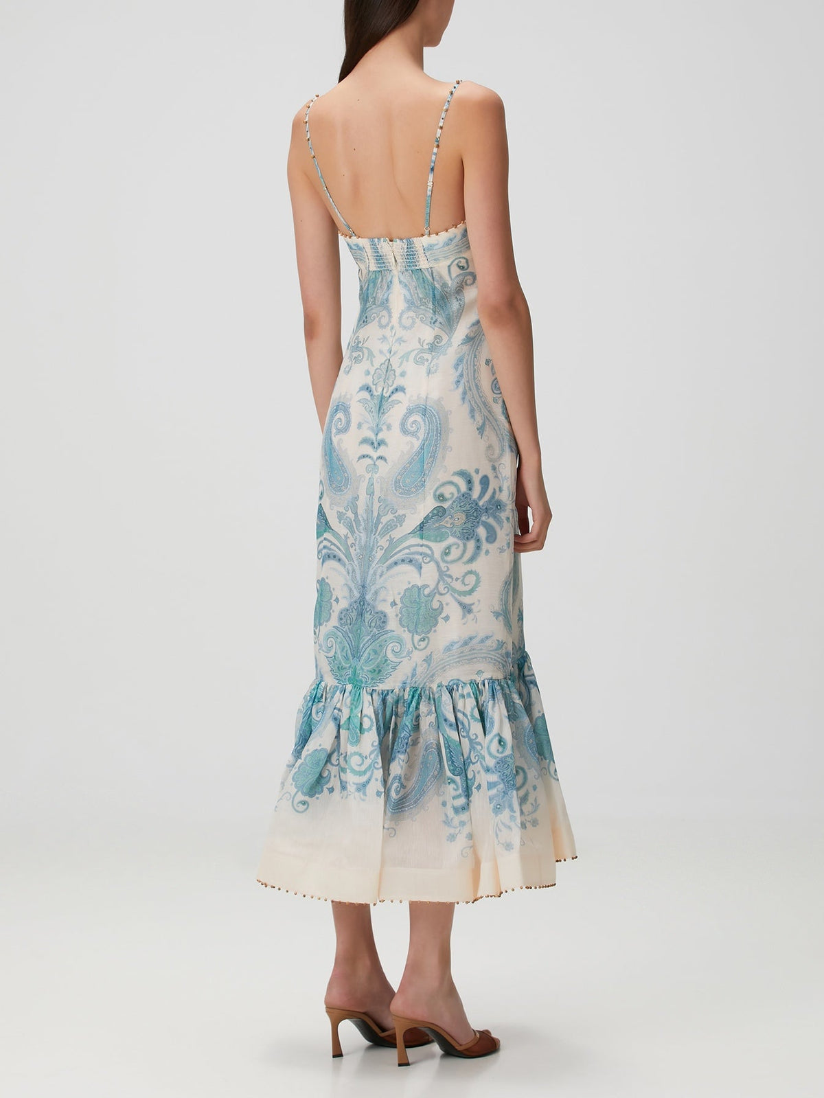 Blue White Midi Linen Cocktail Dress