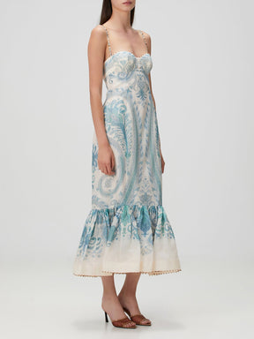 Blue White Midi Linen Cocktail Dress