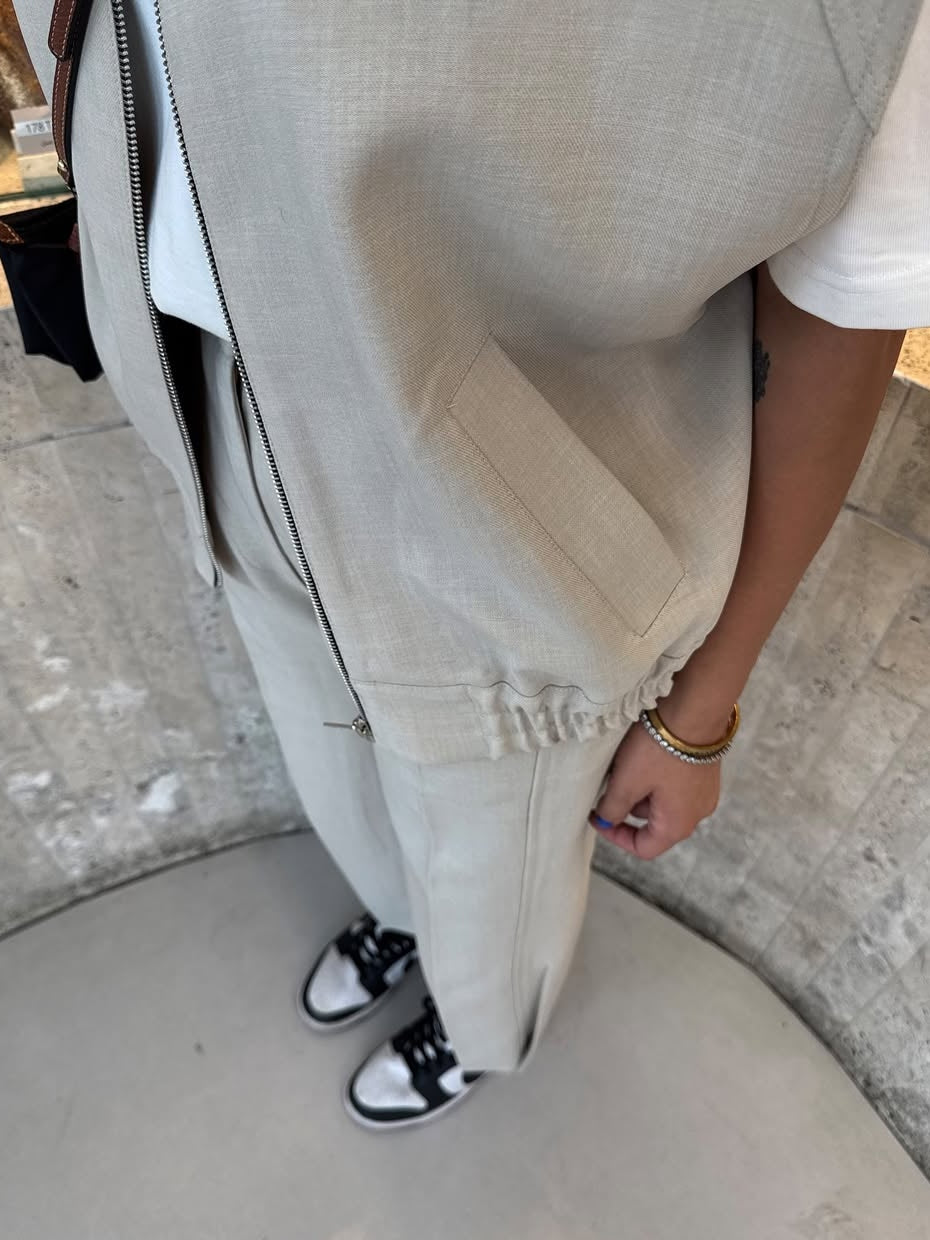 Beige Vest and Cropped Trousers Set