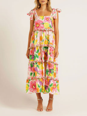 Chic Floral Sequined Square Neck Slip Dress