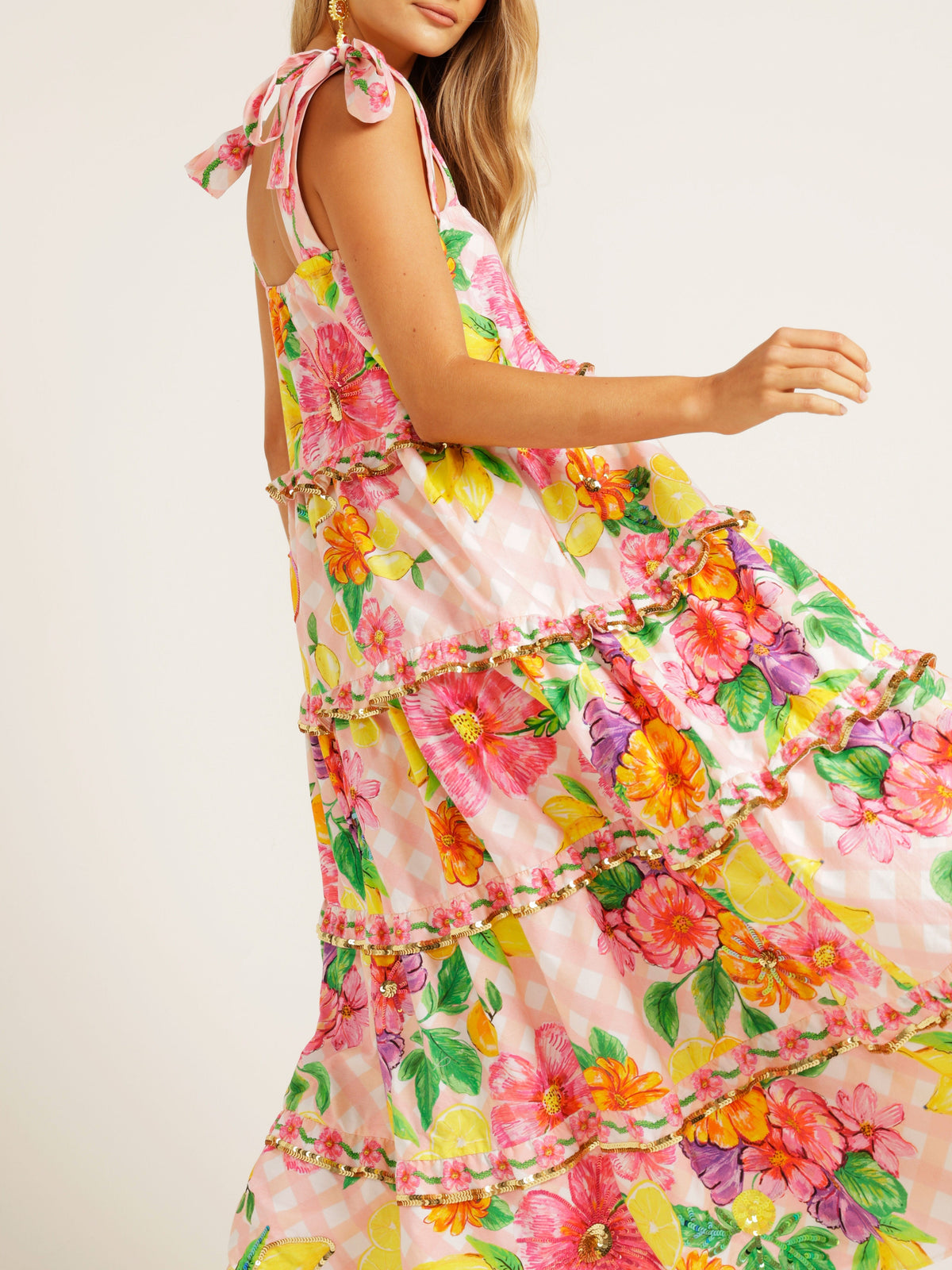 Chic Floral Sequined Square Neck Slip Dress