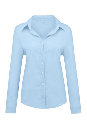 Casual Solid Button Shirt Collar Blouse