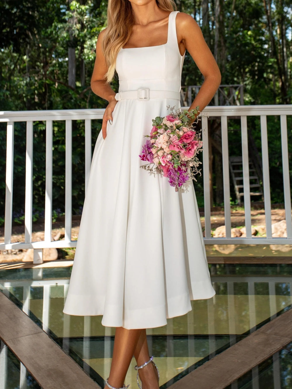Vestido Midi Cinto Pri Branco